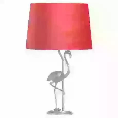 Antique Silver Flamingo Lamp With Coral Velvet Shade.